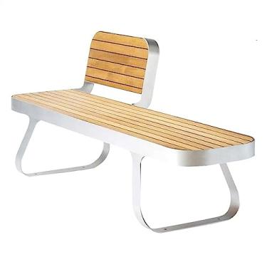 Imagem de ZzleoyuUUs-12 Banco de jardim ao ar livre, banco de parque de jardim com encosto, tira de madeira, estrutura de aço, banco de lazer ao ar livre, banco de pátio (pequeno)