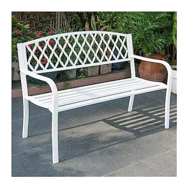 Imagem de ZzleoyuUUs-12 Banco de jardim ao ar livre, bancos de terraço ao ar livre, cadeiras decorativas vintage de metal para terraço longo - banco de pátio para varanda frontal (branco)