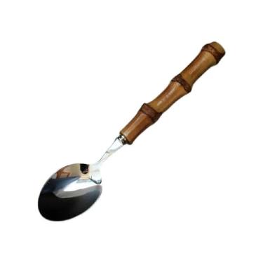 Imagem de Colheres de Jantar Colher de jantar principal bambu com cabo longo, criativa, aço inoxidável 304, colher multi-jantar, alto valor, sopa doméstica