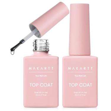 Imagem de Makartt Gel Top Coat – 2 peças de esmalte de gel sem toalha, acabamento brilhante de longa duração, esmalte transparente, não amarela, garrafa rosa, embeba com lâmpada UV/LED, presente de manicure DIY