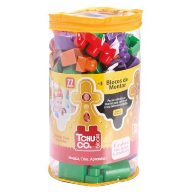 Imagem de Brinquedo Educativo Pedagógico Blocos de Montar com Bolsa Organizadora para Crianças (77 peças)