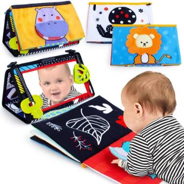 Imagem de Brinquedos para recém-nascidos Tummy Time Mirror com livro de tecido e