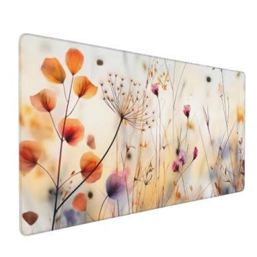 Imagem de 90 x 40 cm, mouse pad grande KOBWOPI XXL para mesa, mouse pad estendido para escritório de computador, mouse pad grande com bordas costuradas, pc para jogos - grama selvagem e flores