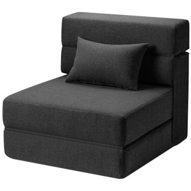 Imagem de Sofá-cama Suyols dobrável com travesseiros, poltrona conversível em sofá e colchão, com espuma viscoelástica para sala/dormitório/quarto/escritório/apartamento/mezanino, solteiro 26, cinza-escuro