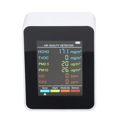 Imagem de Asixxsix Monitor de qualidade do ar, tela LCD com luz de fundo CO2 TVOC HCHO PM2.5 PM10 Monitor de qualidade do ar interno com alarme, para uso doméstico (Branco)