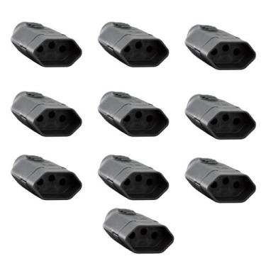 Imagem de 10 Peças Plug Pino Fêmea Reto 2p+t 10a Ilumi Prensa Cabo, Preto