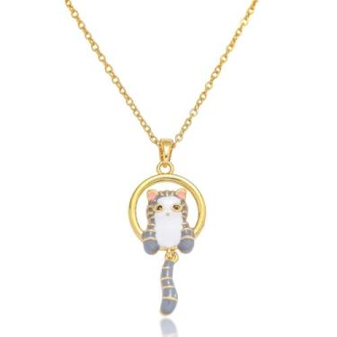 Imagem de Izpack Colar com pingente de gato fofo para mulheres – Aço inoxidável adorável esmalte gatinho animal de estimação corrente corrente ajustável chique aniversário joia de Natal para amantes de animais