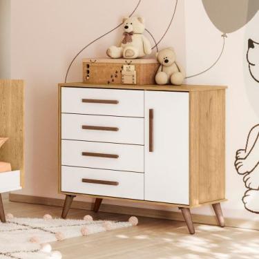 Imagem de Cômoda Sapateira Infantil Alice 1 Porta 4 Gavetas Retrô - Bela Móveis 
