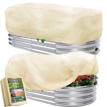 Imagem de Pacote com 2 capas de plantas proteção contra congelamento para canteiros elevados Tecido de geada retangular com cordão 80 g/m² Canteiros elevados reutilizáveis pano geada para plantas de inverno ao