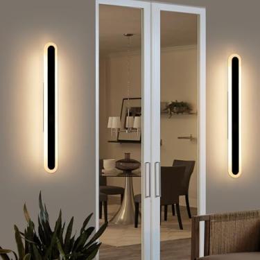 Imagem de Daoseolo Pacote com 2 luminárias de parede modernas de 99,8 cm, arandela de LED oval IP65 à prova d'água, 3000 K, branco quente, 36W, faixa preta, iluminação externa para casa, quintal, jardim