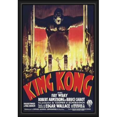 Imagem de BUY ART FOR LESS Filme King Kong oficialmente licenciado - Gates (Fire) - Pôster artístico emoldurado - 61 x 91 cm - Moldura de madeira projetada resistente com vidro plexi - Pronto para pendurar