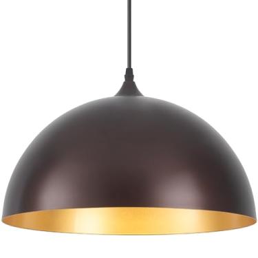 Imagem de Woholitable Luminária pendente industrial de 40,6 cm, luzes pendentes de cúpula grande para ilha de cozinha, luz suspensa de casa de fazenda ou cafeteria para sala de jantar, acabamento bronze polido
