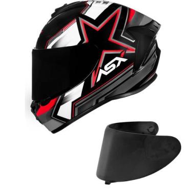 Imagem de Capacete ASX Draken Pilot Preto Cinza e Vermelho Fosco Mais Viseira Fu