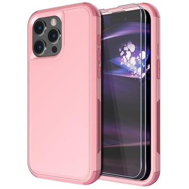 Imagem de Diverbox Capa para iPhone 15 Pro Max [à prova de choque] [à prova de queda] [protetor de tela de vidro temperado], capa de telefone de proteção resistente para Apple iPhone 15 pro max 6,7 polegadas - rosa