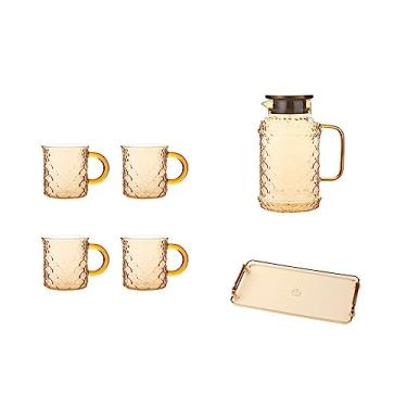 Imagem de Conjunto de jarra de água Chaleira fria de vidro resistente a altas temperaturas xícara de chá de grande capacidade para casa sala de estar chaleira fria conjunto de copos de água jarro com copos (Cor