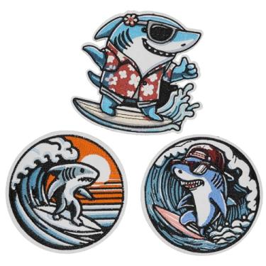 Imagem de Atensils Adesivos para surfar ou costurar com tubarões perfeitos para mochilas, jaquetas, chapéus e roupas, lindos apliques bordados divertidos e legais
