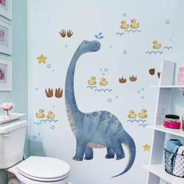 Imagem de ZARROUEA Adesivos de parede de safári de animais selvagens pintados com desenhos animados de dinossauros gigantes murais destacáveis e colados, removíveis, berçário, quarto de crianças, decoração de