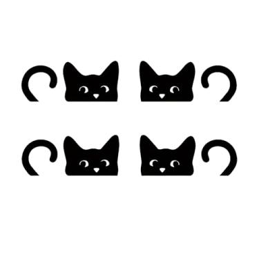 Imagem de Adesivos de gato sorrateiros espiando, adesivos fofos de gato preto de 4,3 cm, 4 peças de decalques engraçados de carro, adesivos de vinil à prova d'água para espelhos retrovisores de carros, janelas