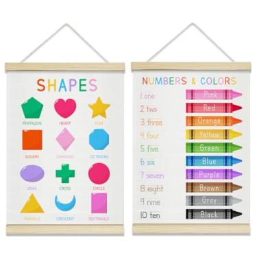 Imagem de rizotus Conjunto de 2 molduras para pôster de formas de números, pôsteres educativos de arte de parede para quarto de crianças, moldura de cabide para quarto, sala de aula, berçário, sala de jogos
