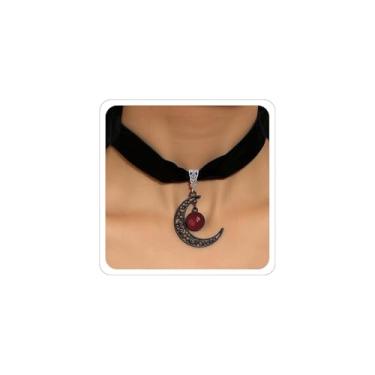 Imagem de ANGLEQUEEN Gargantilha preta feminina gótica de veludo vitoriano, acessório de bruxa, fantasia gótica, vintage, lua, joia de Natal, Metal, Sem Pedra Preciosa