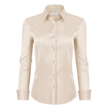 Imagem de Camisa social siliteelon para mulheres de manga comprida bege GG Small