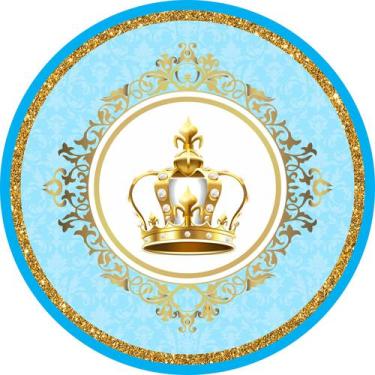 Imagem de Painel de Tecido Sublimado Redondo Coroa Azul Claro Glitter Arabescos 