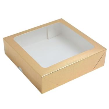 Imagem de 20 Caixas de Papel Com Visor 15x15x4 Embalagem Presente 10un Unidades Dourada