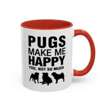 Imagem de Caneca Pugs Make Me Happy - Presente engraçado para amantes de cães, xícara de café com destaque - Ideia de presente de aniversário e Natal (vermelho, 325 ml)