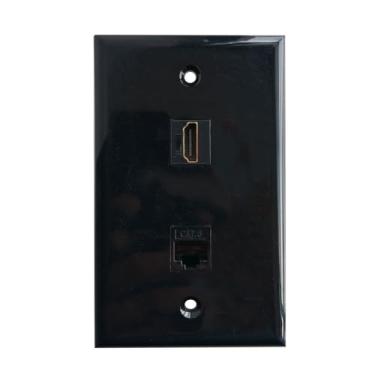 Imagem de BUPLDET Placa de parede de porta Ethernet e HDTV CAT6 preta - Porta HDMI 4K/8K de grupo único RJ45 Placa de cobertura fêmea para fêmea passagem através da placa frontal