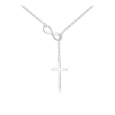 Imagem de A GOOD OMEN Conjunto de joias de cruz religiosa feminina - brincos com pingente, brincos de cruz de diamante, colar de cruz, acessórios de moda prata fosco religiosa joias presentes, Large, Metal, Sem
