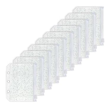 Imagem de Envelopes A9 para fichário com zíper, 10 unidades, bolsos transparentes de PVC com 3 furos com zíper, folhas soltas para planejador de fichário de 3 anéis (A9 8 cm x 11 cm)