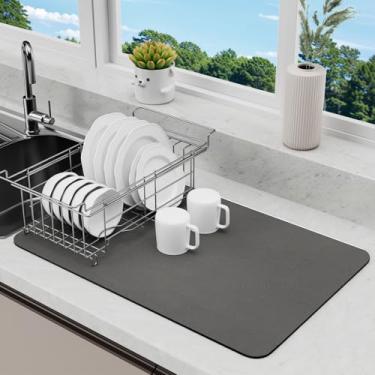 Imagem de LIMNUO Tapete De Secagem Louça Para Bancada Cozinha, Com Revestimento Borracha Antiderrapante, Que Esconde Manchas E É Anti-Absorvente (Cinza Escuro, 48 Cm X 30 Cm)