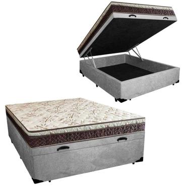 Imagem de Cama Box Baú Casal Blindado Suede + Colchão Casal Espuma Extra Firme D33 Elegance Ortopédico 64x138x188