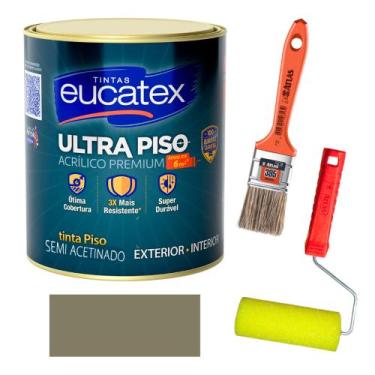 Imagem de Kit Tinta para Pintar Piso e Calçada 900ml + Rolo + Pincel - Eucatex, 