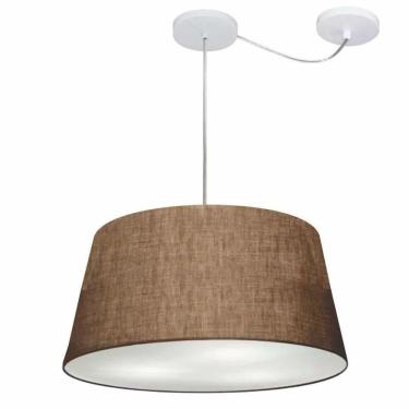 Imagem de Lustre Pendente Cone Com Desvio De Centro Vivare Md-4282 Cúpula Em Tecido 40x50cm - Bivolt Café 127/220v