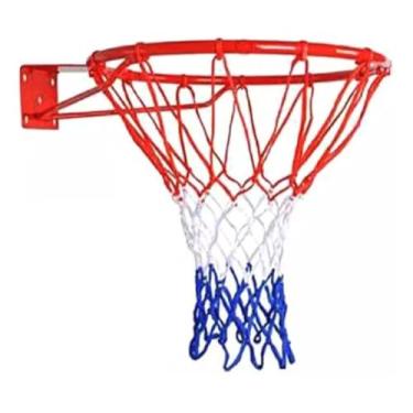 Imagem de Aro de Basquete Profissional com Rede Tricolor, Vermelho, Branco e Azul, Montagem na Parede