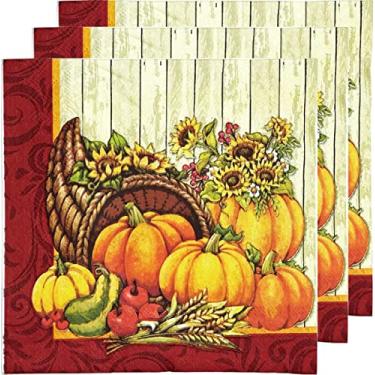 Imagem de Guardanapos de Ação de Graças com 50 Unidades Decorações de Girassol Colheita Guardanapos de Festa Laranja Abóbora Guardanapos Descartáveis de Jantar de Papel para Dia de Ação de Graças