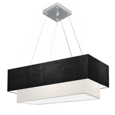 Imagem de Lustre Pendente Duplo Retangular Vivare Md-4322 Cúpula Em Tecido 99x40cm X 80x30cm - Bivolt Preto-branco 127/220v