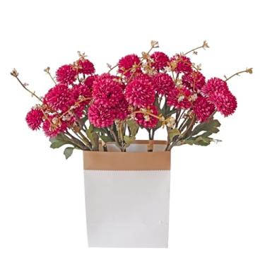 Imagem de NMAIYA Buquê de flores falsas roxas vermelhas para mamãe, 4 peças, flores artificiais com hastes bolas de crisântemo de seda para decoração floral