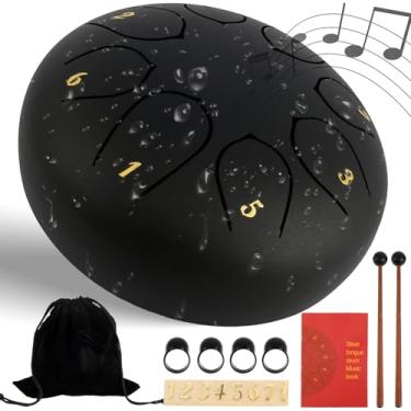 Imagem de Tambor de chuva de 8 tons de 15 cm Tambor de língua de aço carbono para jardim ao ar livre chakra bateria de chuva tambor musical tambor de chuva à prova d'água para jardim (preto)