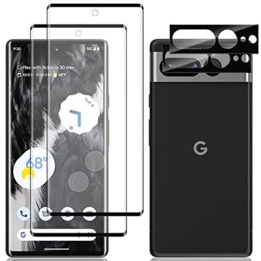Imagem de [Pacote com 2 + 2] Protetor de tela para Pixel 7 Pro com protetor de câmera, dureza 9H, suporte para impressão digital, cobertura total 3D HD, fácil de instalar para protetor de tela de vidro Google