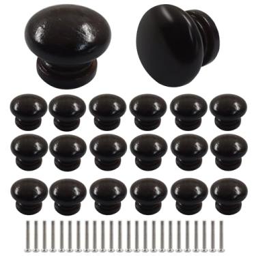 Imagem de Hitefu 20 maçanetas de armário de cogumelo de madeira bronze, puxadores de gaveta de madeira com parafusos para móveis e cômoda (3,3 cm de diâmetro x 2,5 cm)