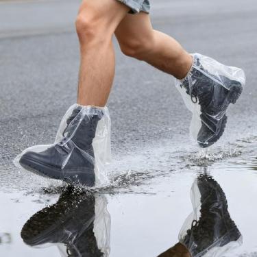 Imagem de WkrCyncharis 10 pares de capas de sapato impermeáveis PE para chuva, capas de sapatos de chuva, capas de botas de chuva descartáveis, galochas internas e externas para homens e mulheres (transparente)