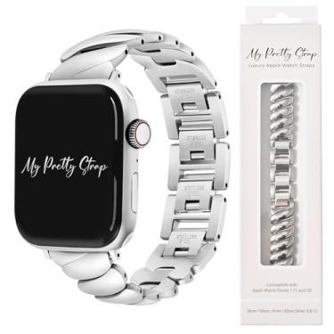 Imagem de My Pretty Strap - Pulseira feminina compatível com Apple Watch de aço inoxidável - séries 1-10, SE e Ultra (42 mm/44 mm/45 mm/49 mm) - prata - ondulado