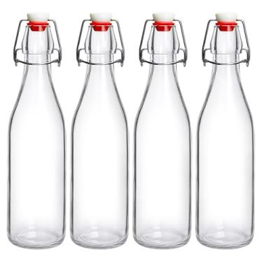 Imagem de JOBVERT Garrafas giratórias de 473 ml, pacote com 4 garrafas de vidro com fechos herméticos Grolsch, reutilizáveis para kombucha, cerveja, bebida fria, armazenamento de bebidas caseiras