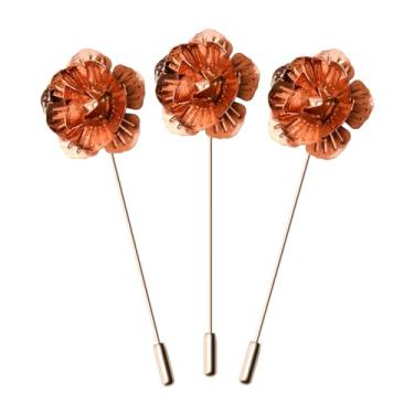 Imagem de Easecos 3 peças de alfinetes de lapela elegante flor rosa masculina flor de metal para homens terno festa de casamento essenciais para cavalheiros cerimônia formatura noivo acessórios
