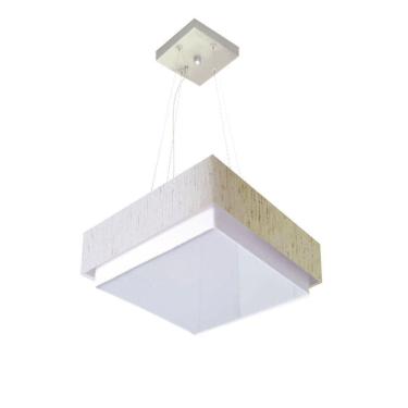 Imagem de Lustre Para Sala De Jantar Vivare Md-4402 Cúpula Em Tecido 40x40cm Linho Bege 127/220v
