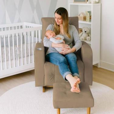 Imagem de Poltrona De Amamentar Com Pes de Madeira de Balanço Com Puff Para Os P