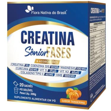Imagem de Creatina Sênior Fases (Colágeno Tipo 2, Vit D3+K2, Magnésio, Q10, HMB e Cúrcuma) 20 sachês - Flora Nativa (200g, Tangerina)