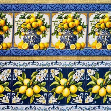 Imagem de Barrados Tricoline Digital 100% Algodão Limão Siciliano - Tecidos Cald